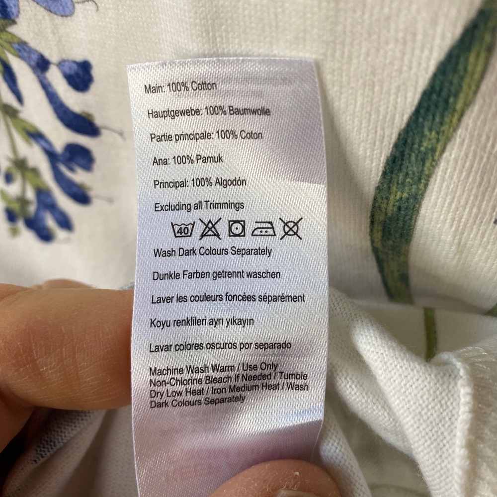 Joules Women White Floral Botanical Bluebell Cotton Top US 14 UK 18 3/4 Sleeve - Picture 10 of 12